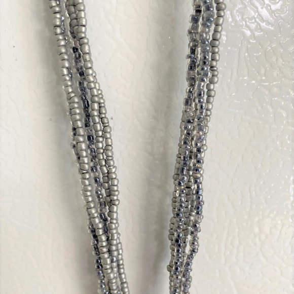Multi-strand Glass Bead Necklace, Tie to Knot, Shades of Gray, 43" - Picture 3 of 6